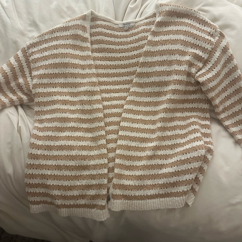 Madewell Beige and White Striped Sweater